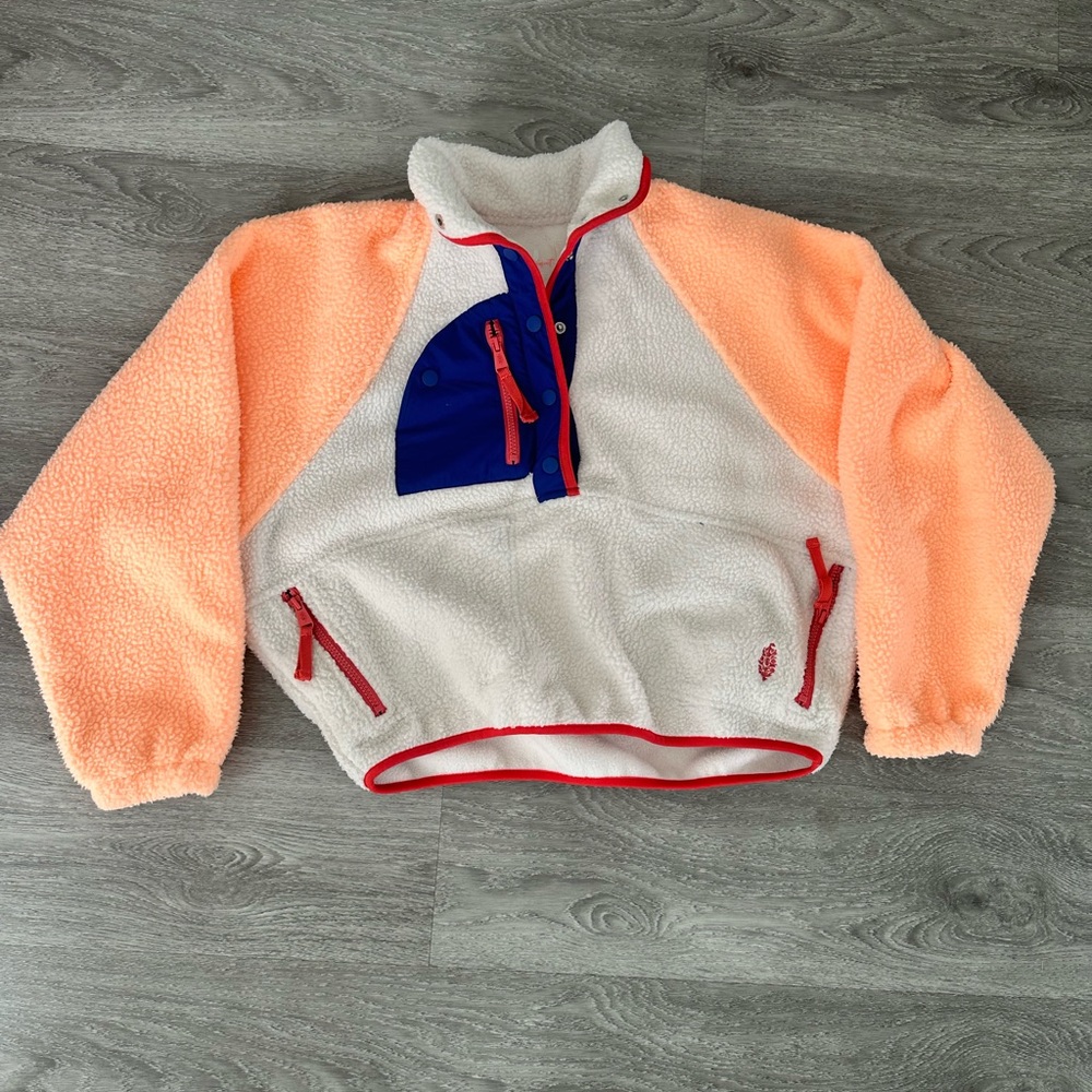 FP Movement by Free People Colorblock Fleece Jacket - Cream, Orange, Blue